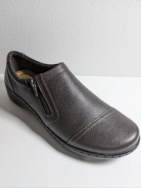 Clarks Womens Cora Giny Brown Leather Slip On Zipper Loafers Shoes Size 9 M New